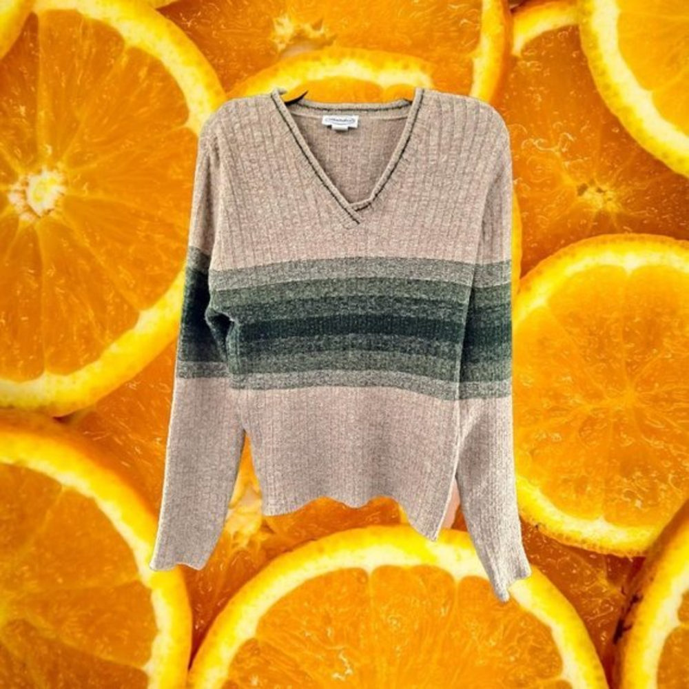 Vintage Mandee Tan with Ombre Green Stipes in the middle